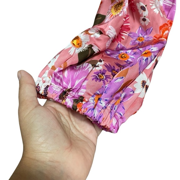 Rachel Parcell Pink Floral Shirt Dress Belted Tiered Ruffle Hem Long Sleeve 6 - Picture 9 of 16